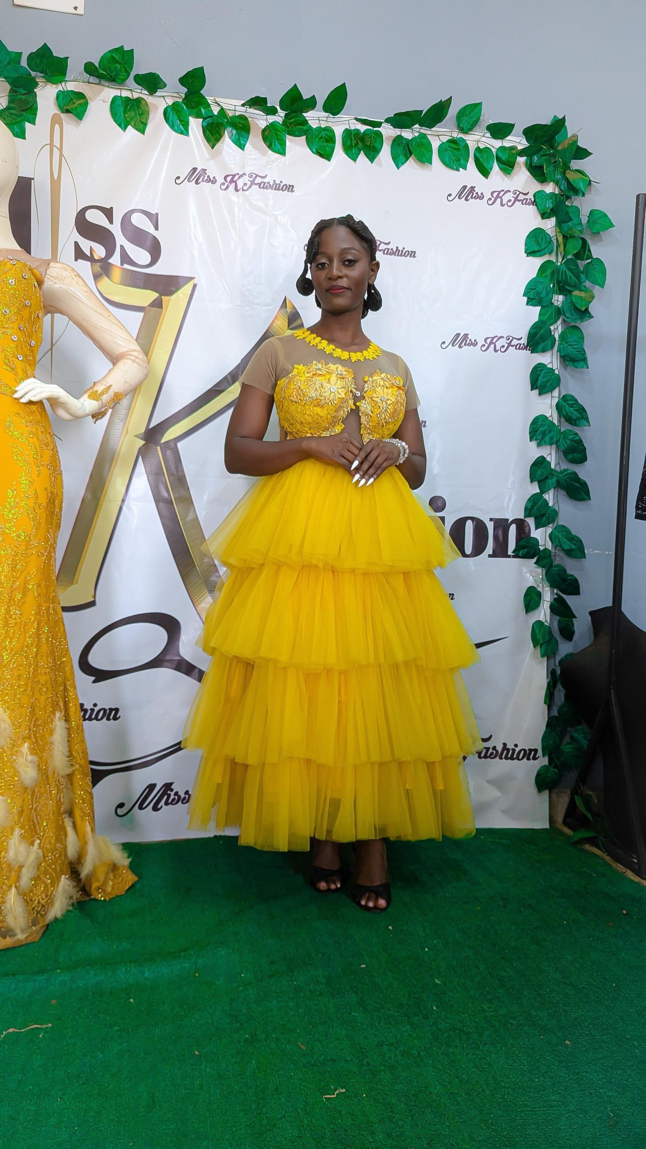 Golden Radiance Tiered Couture Gown