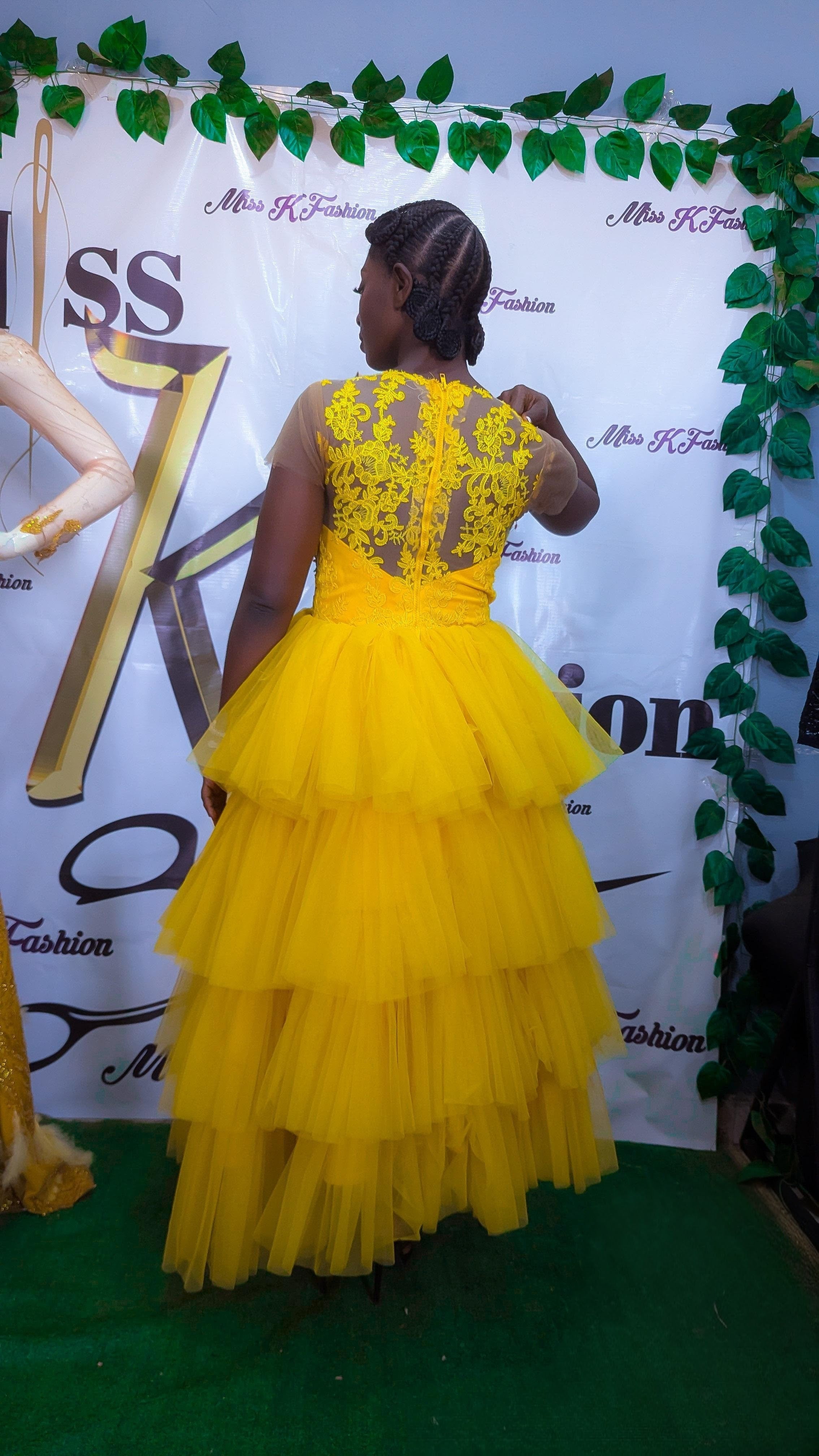 Golden Radiance Tiered Couture Gown